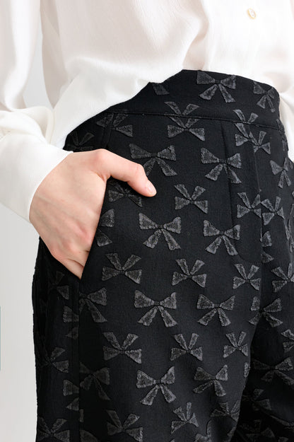 Sutton Black Bow Jacquard Barrel Trousers - Bascora