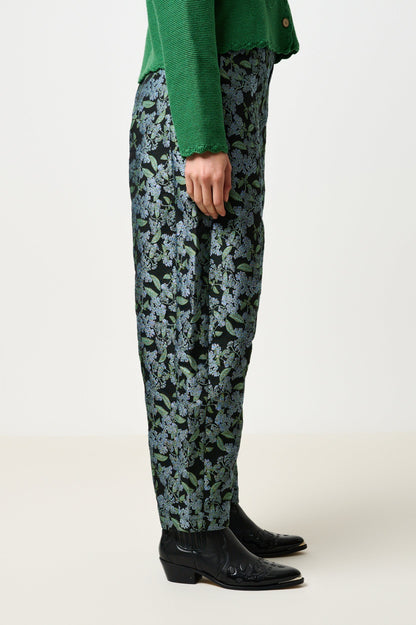 Sutton Blossom Jacquard Barrel Trouser - Black - Bascora
