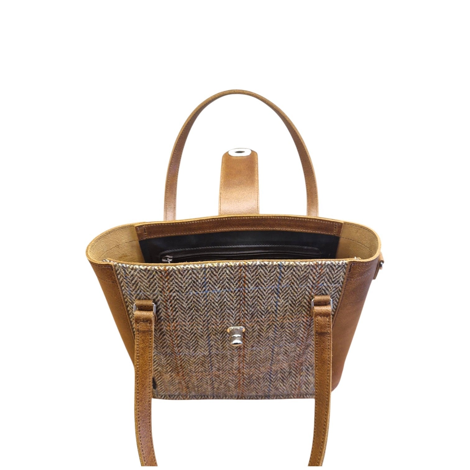 Tannery Tweed & Leather Mini Twist Lock Shopper Bag - Tan - Bascora