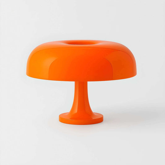 Orange mushroom-shaped lamp on a white background