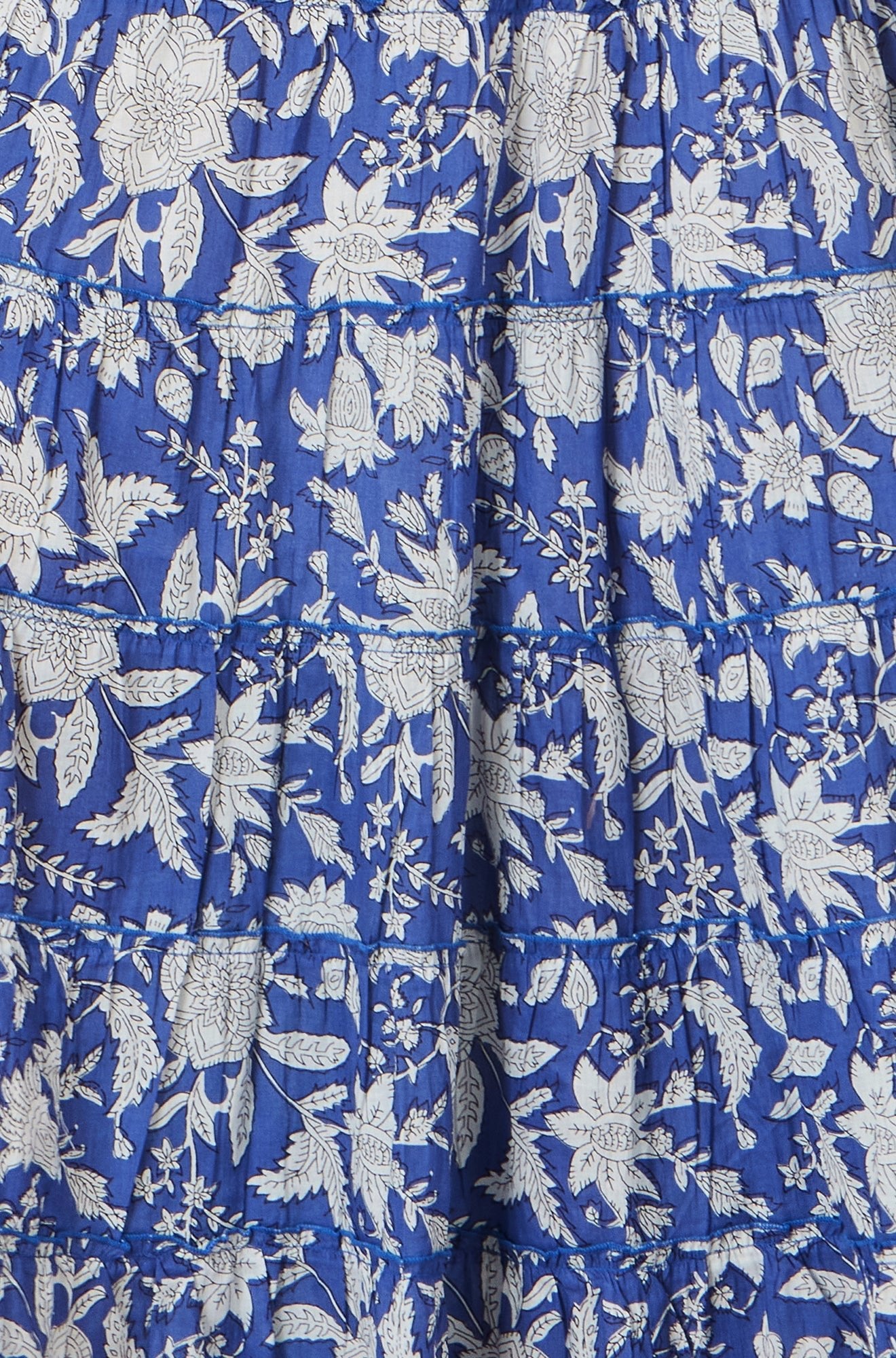 The Blue Floral – Cotton Tiered Maxi Skirt - Bascora