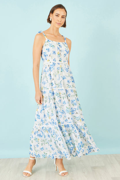 The Butterfly Print – White Tiered Maxi Dress - Bascora