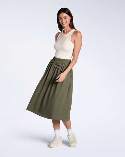 The Gathered Midi Skirt – Organic Cotton - Bascora