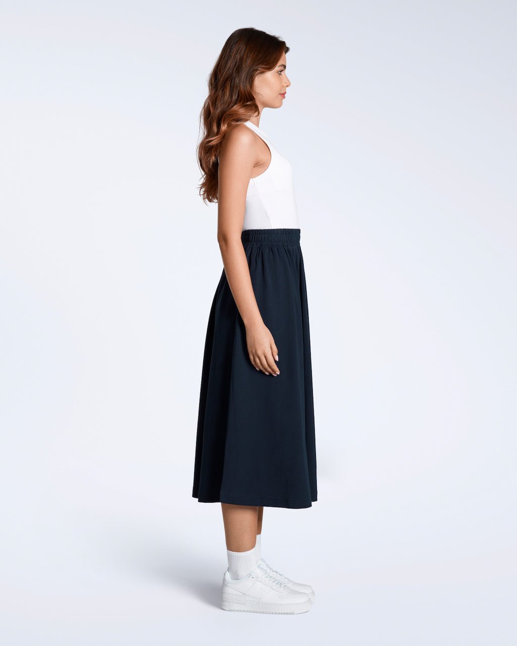The Gathered Midi Skirt – Organic Cotton - Bascora