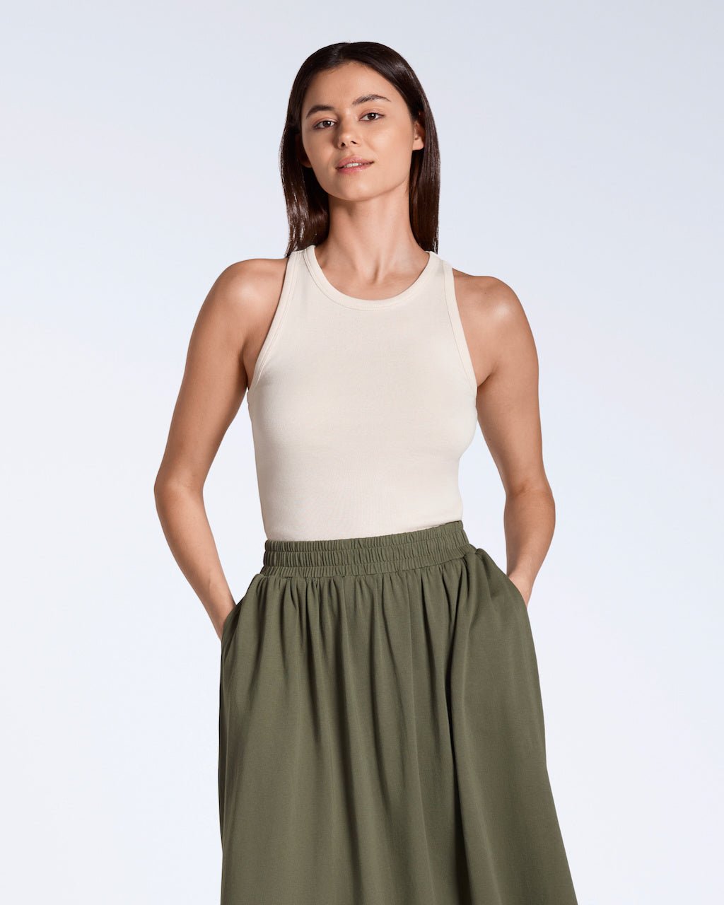 The Gathered Midi Skirt – Organic Cotton - Bascora