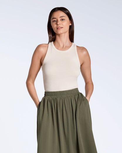 The Gathered Midi Skirt – Organic Cotton - Bascora