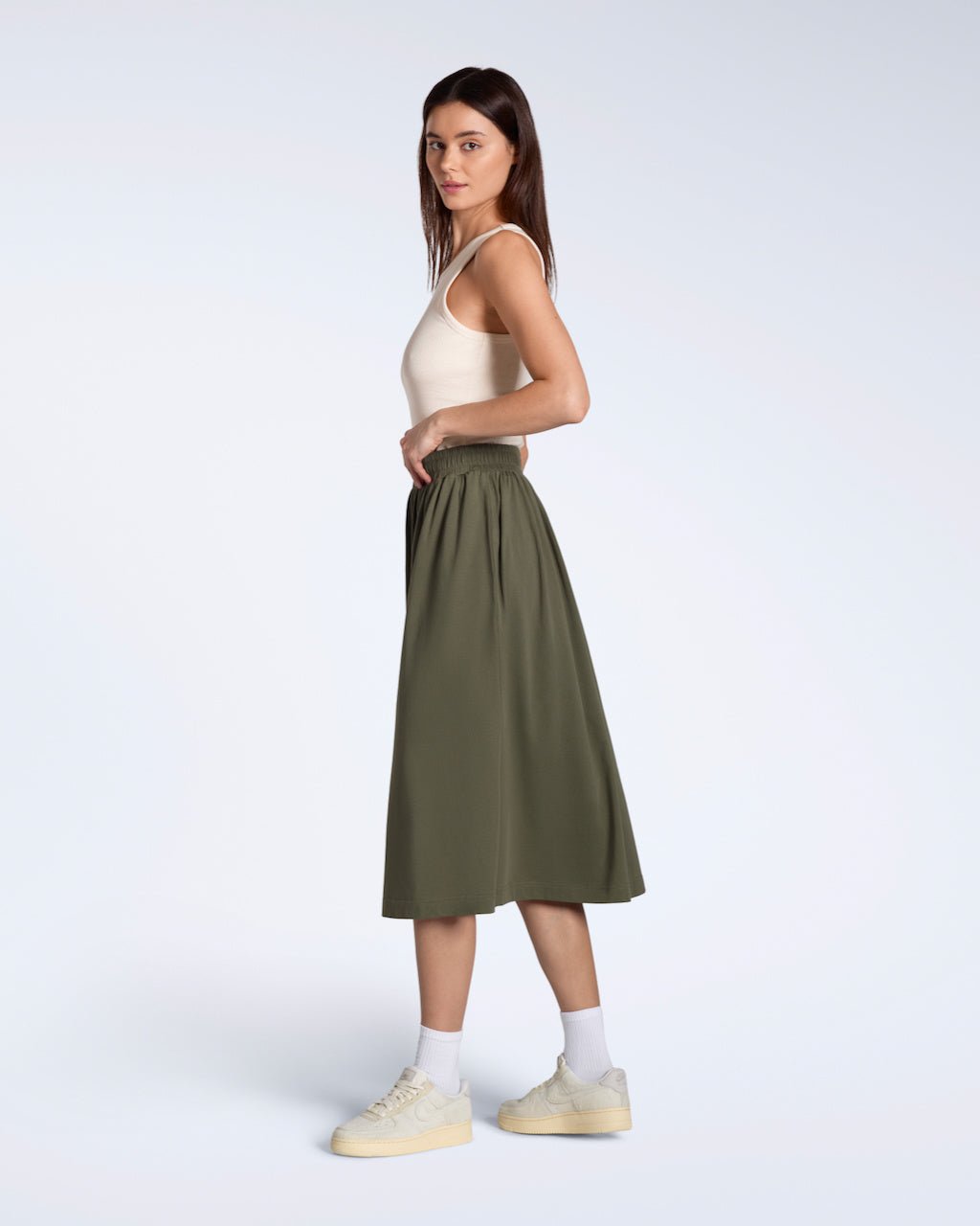 The Gathered Midi Skirt – Organic Cotton - Bascora