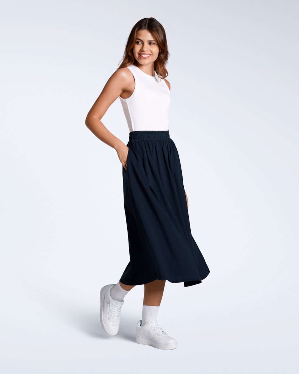 The Gathered Midi Skirt – Organic Cotton - Bascora