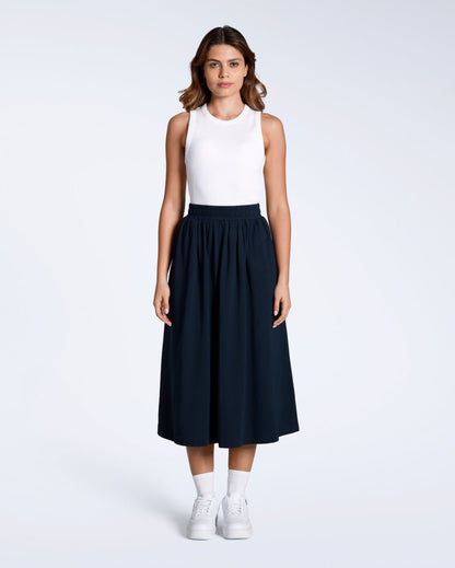 The Gathered Midi Skirt – Organic Cotton - Bascora