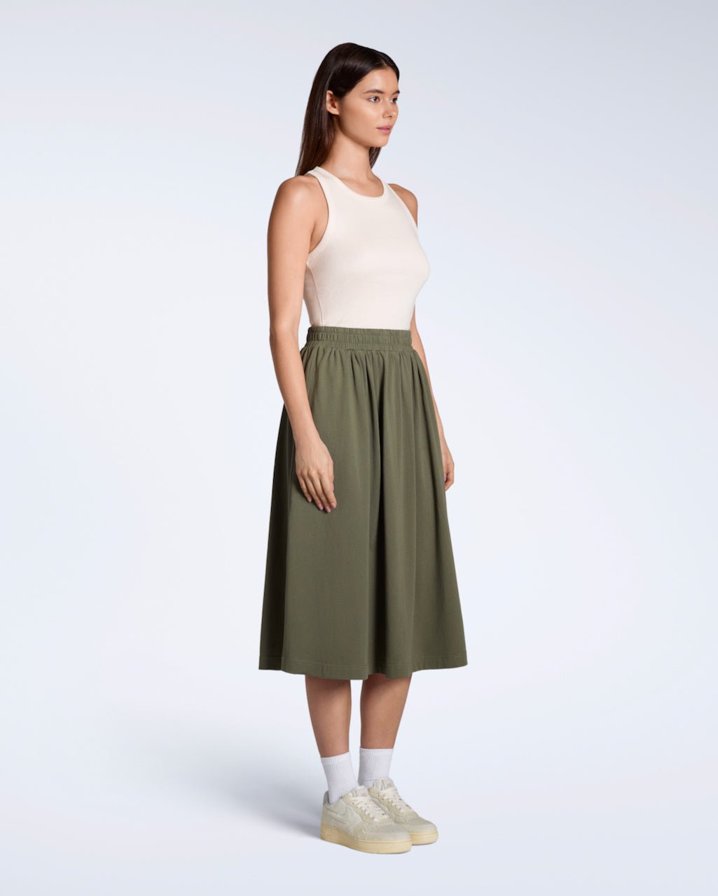 The Gathered Midi Skirt – Organic Cotton - Bascora