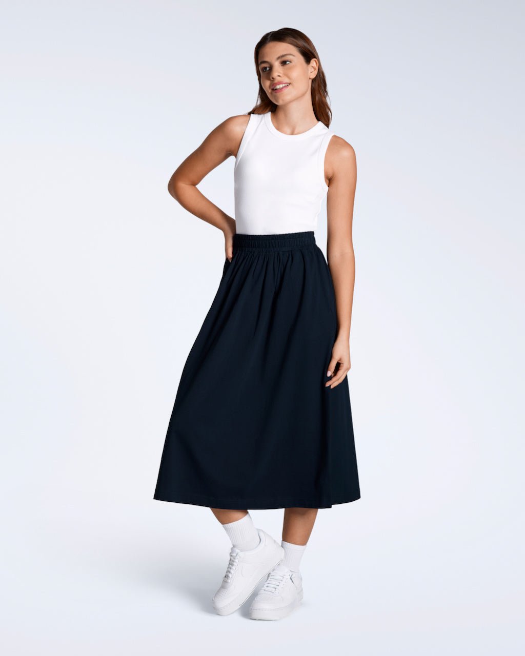 The Gathered Midi Skirt – Organic Cotton - Bascora