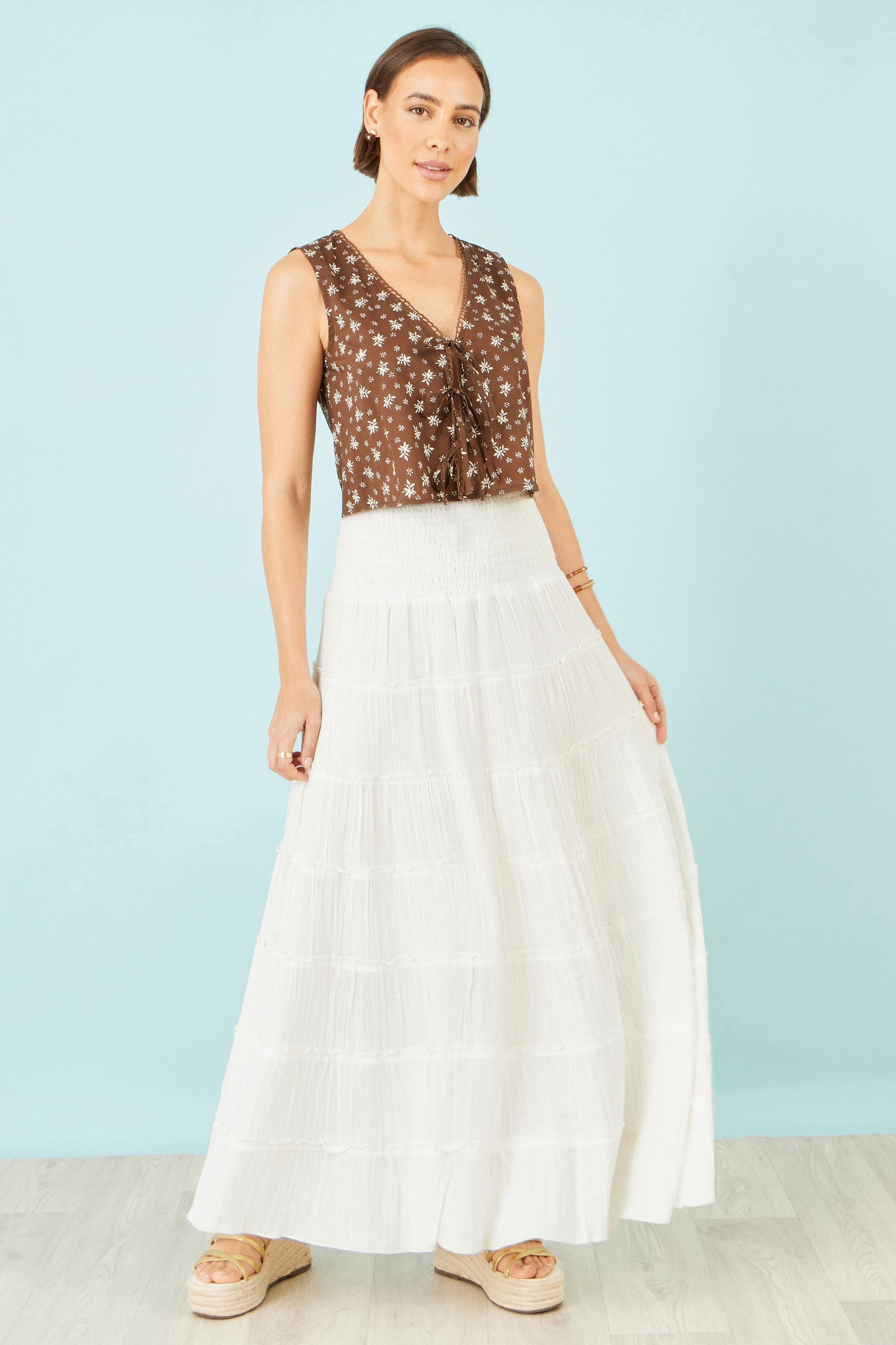 The Khaki Floral Wrap – Viscose Top - Bascora