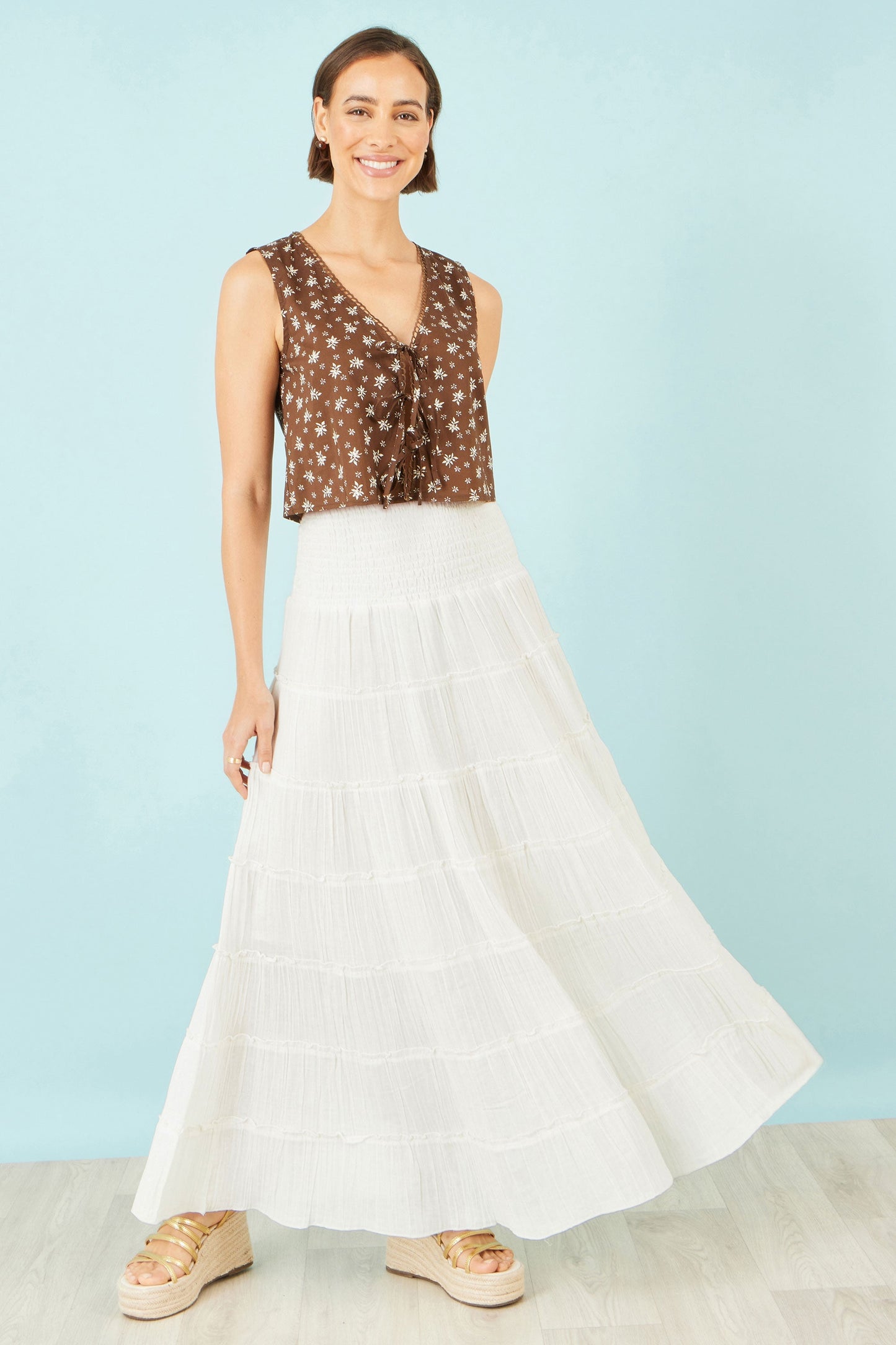 The Khaki Floral Wrap – Viscose Top - Bascora