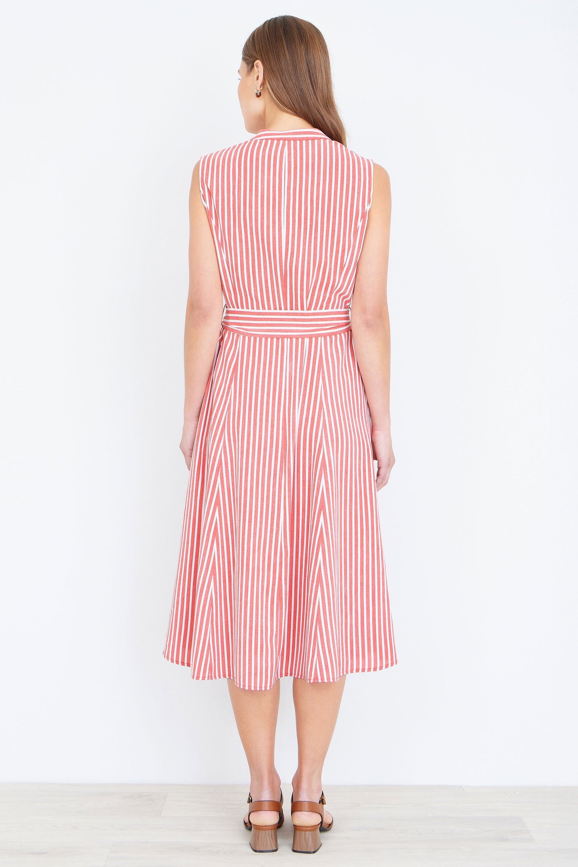 The Red Stripe – Sleeveless Midi Shirt Dress - Bascora
