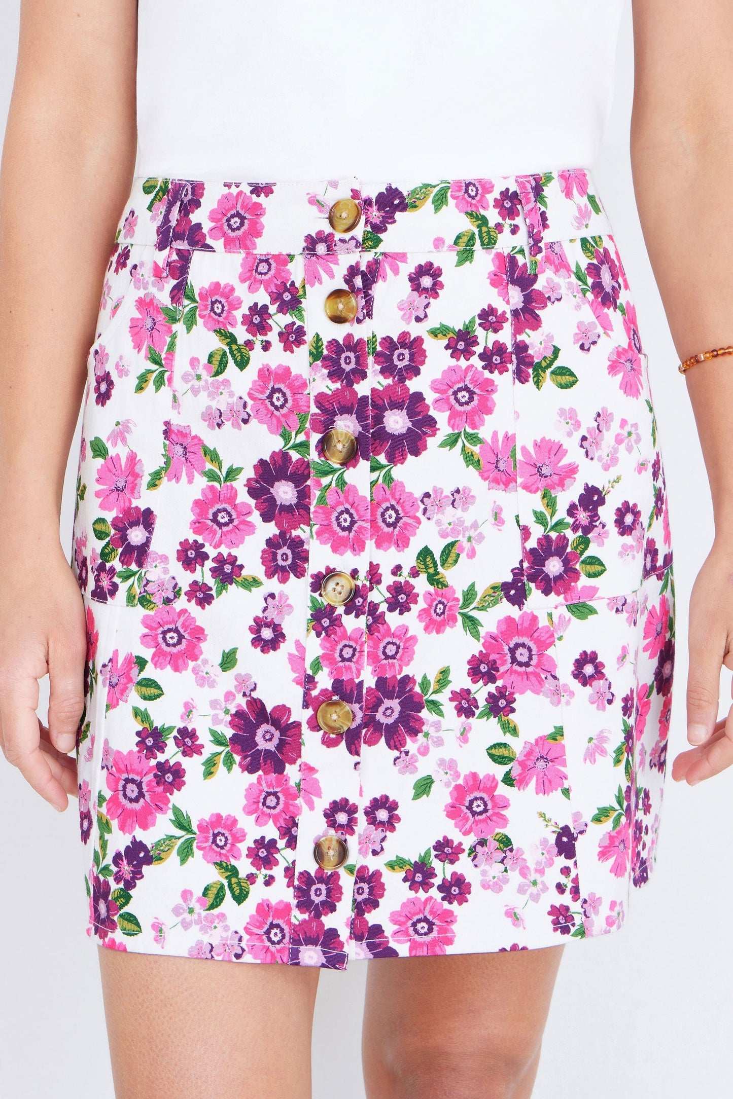 The Retro Floral – Pink Cotton Mini Skirt - Bascora