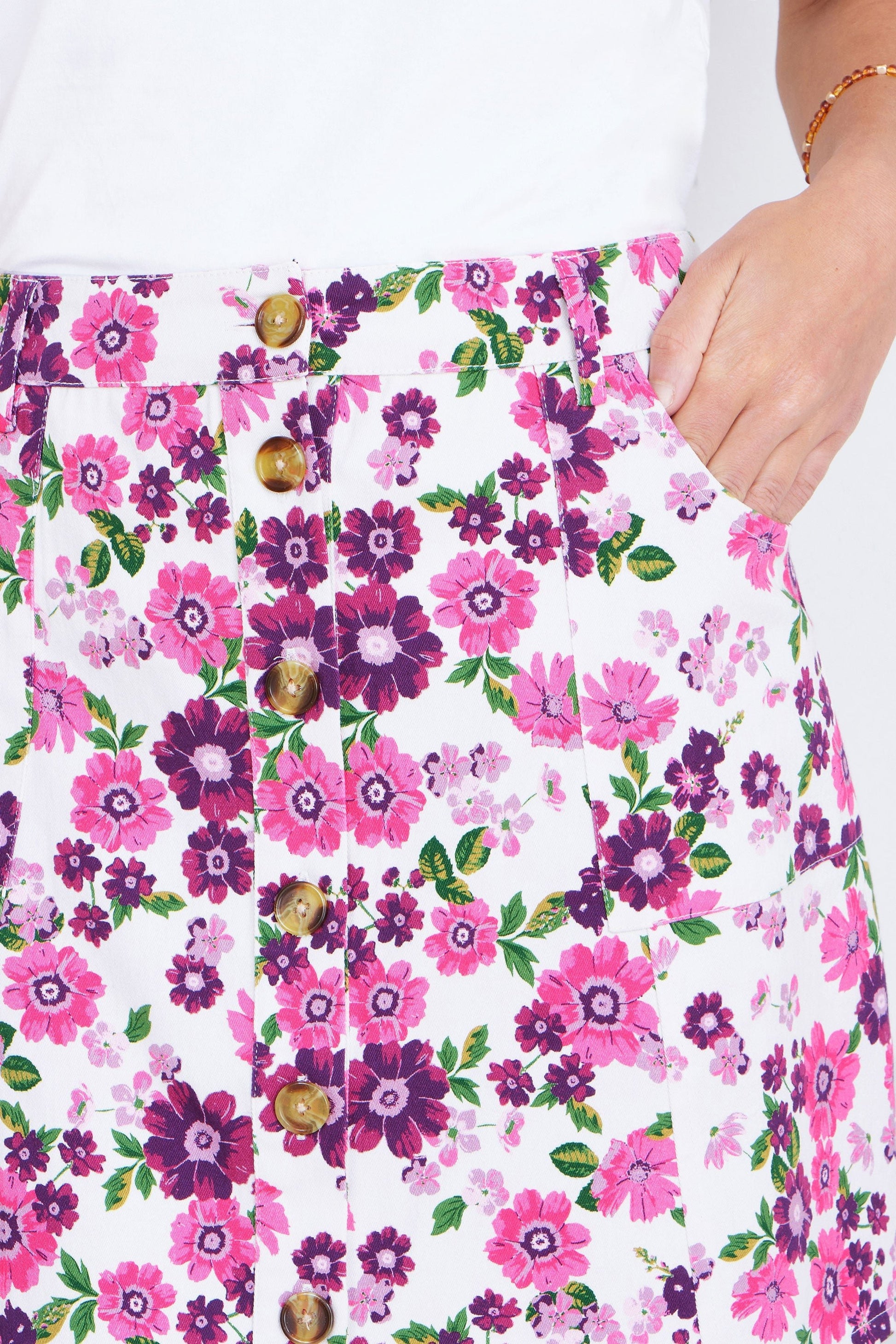 The Retro Floral – Pink Cotton Mini Skirt - Bascora