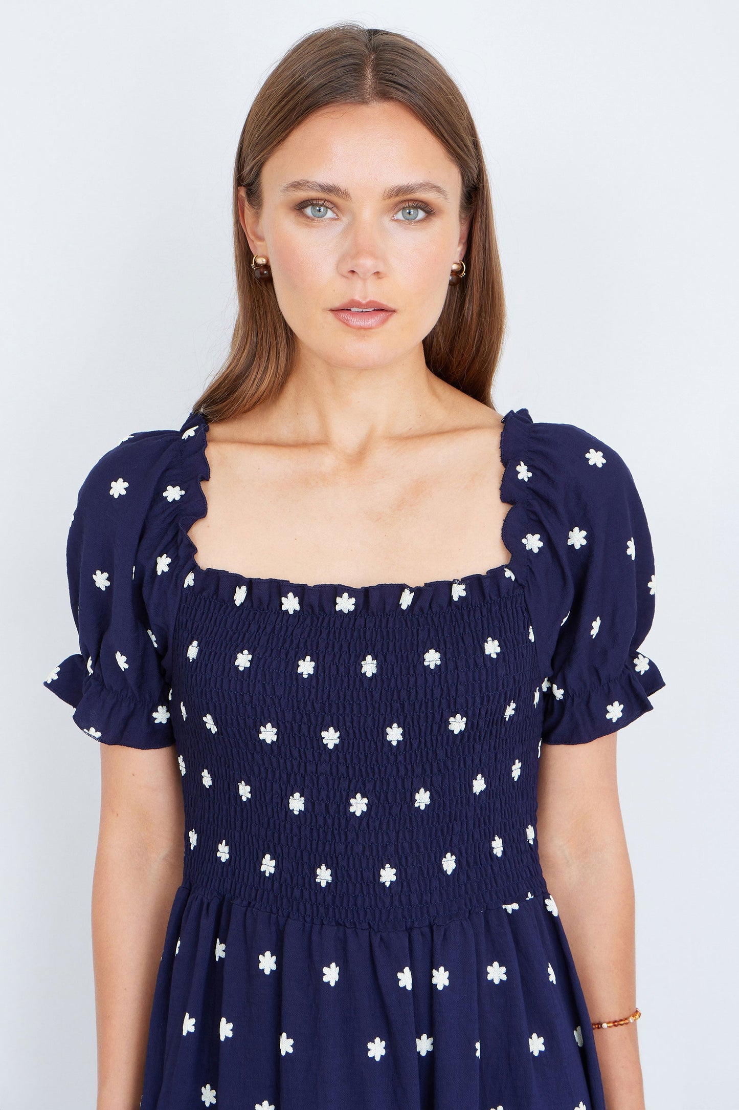 The Smocked – Navy Floral Maxi Dress - Bascora