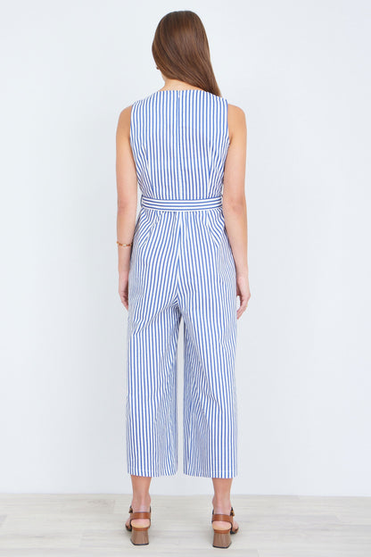 The Stripe Culotte – Blue Cotton Jumpsuit - Bascora