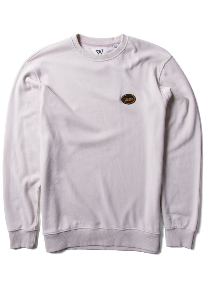 white sweatshirt with a small logo on a white background