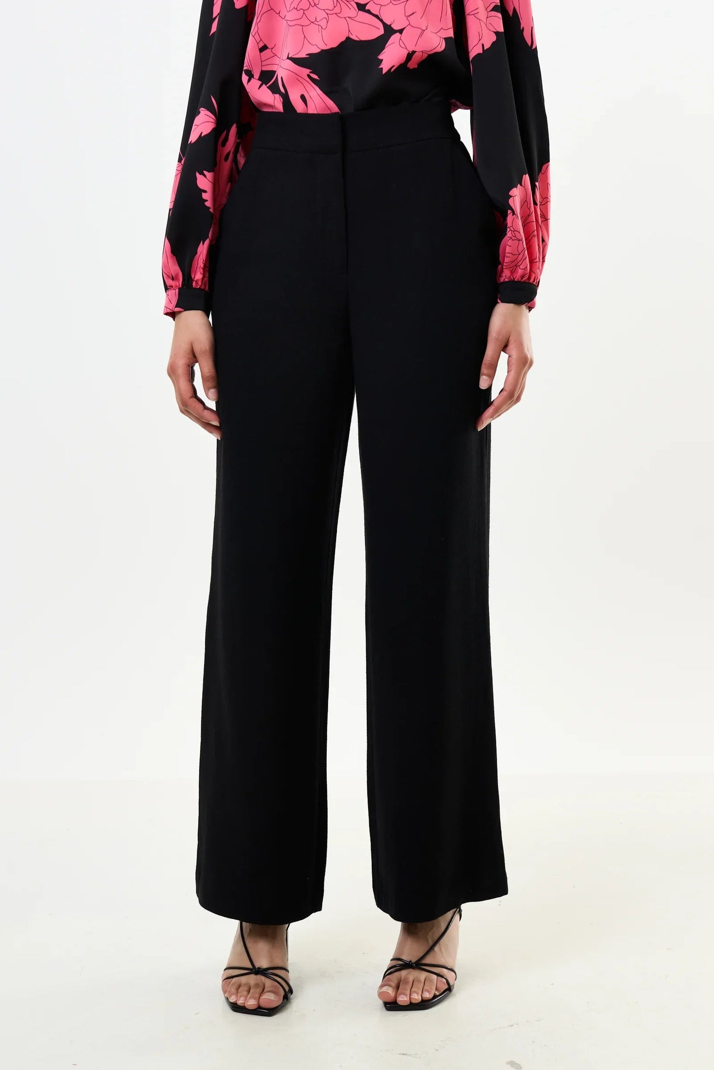 Tilde Linen Mix Straight Leg Trousers - Black - Bascora