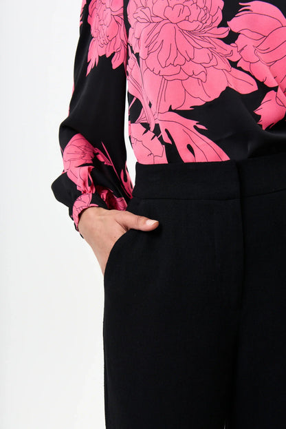 Tilde Linen Mix Straight Leg Trousers - Black - Bascora