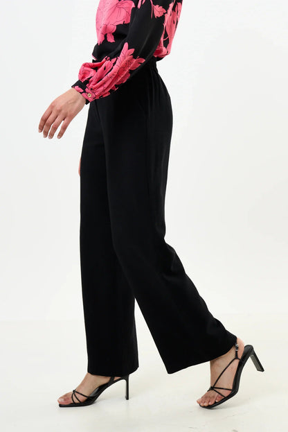 Tilde Linen Mix Straight Leg Trousers - Black - Bascora