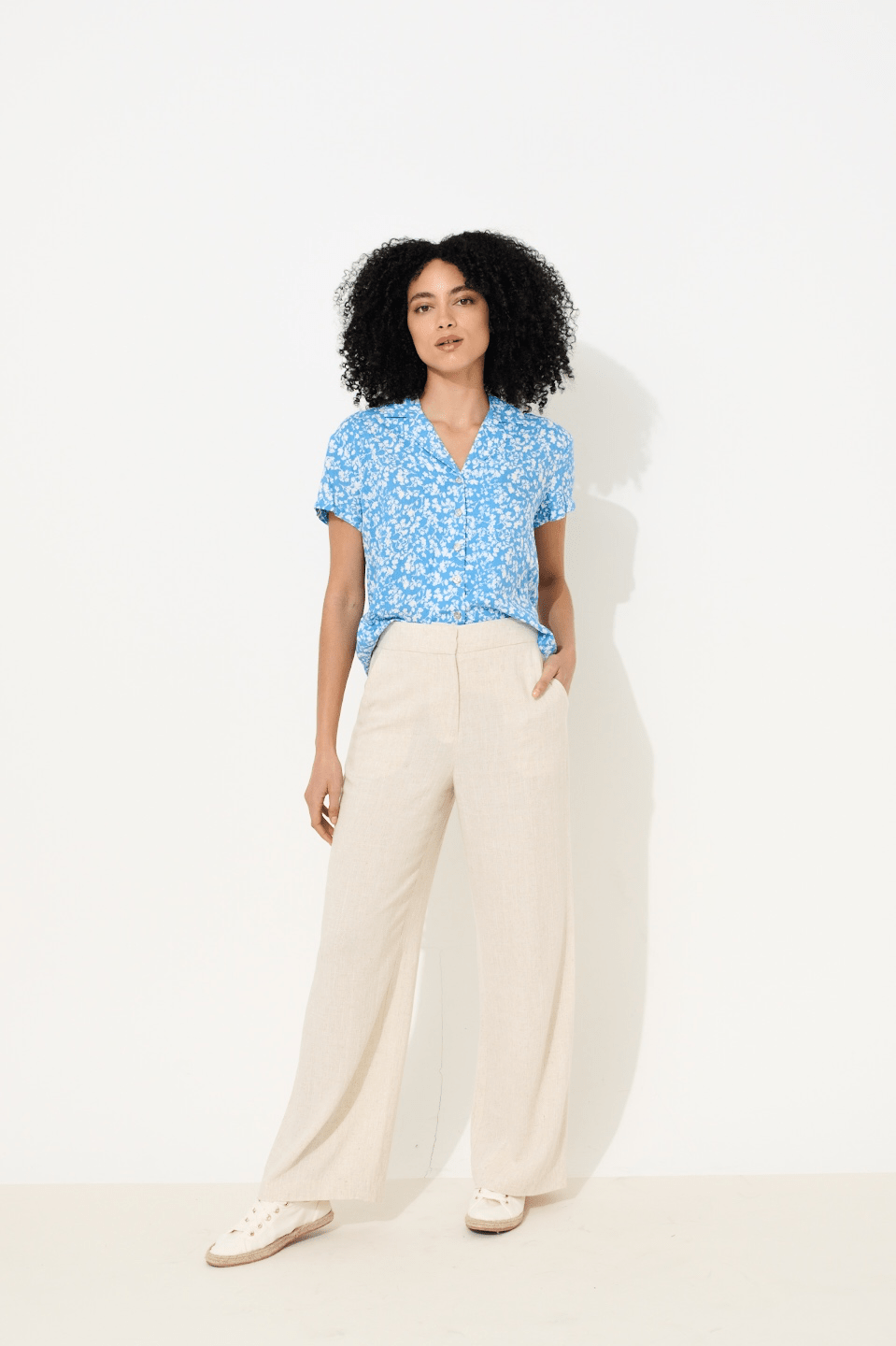 Tilde Linen Mix Straight Leg Trousers - Natural - Bascora