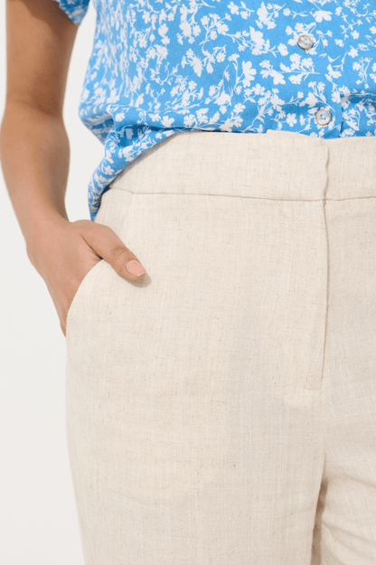 Tilde Linen Mix Straight Leg Trousers - Natural - Bascora