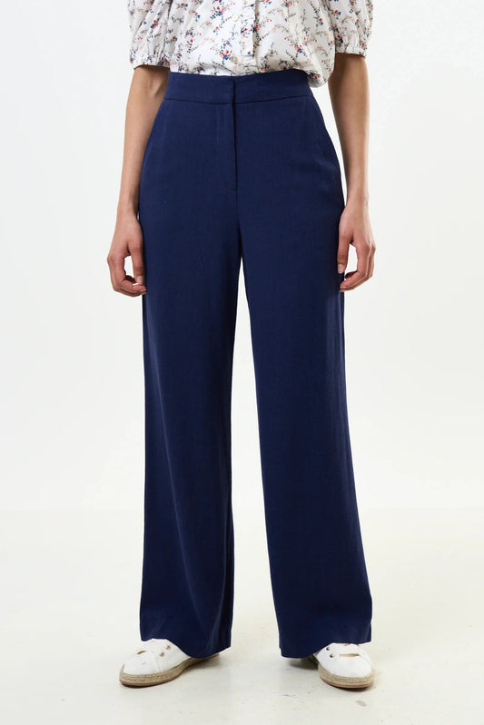 Tilde Linen Mix Straight Leg Trousers - Navy - Bascora