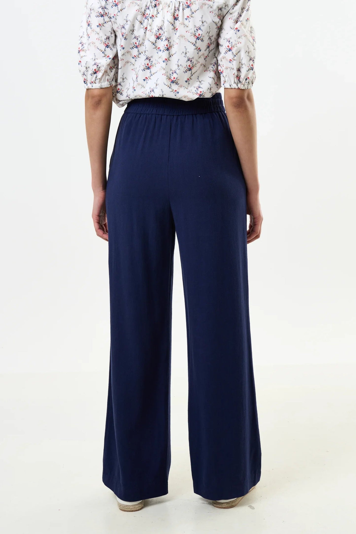 Tilde Linen Mix Straight Leg Trousers - Navy - Bascora