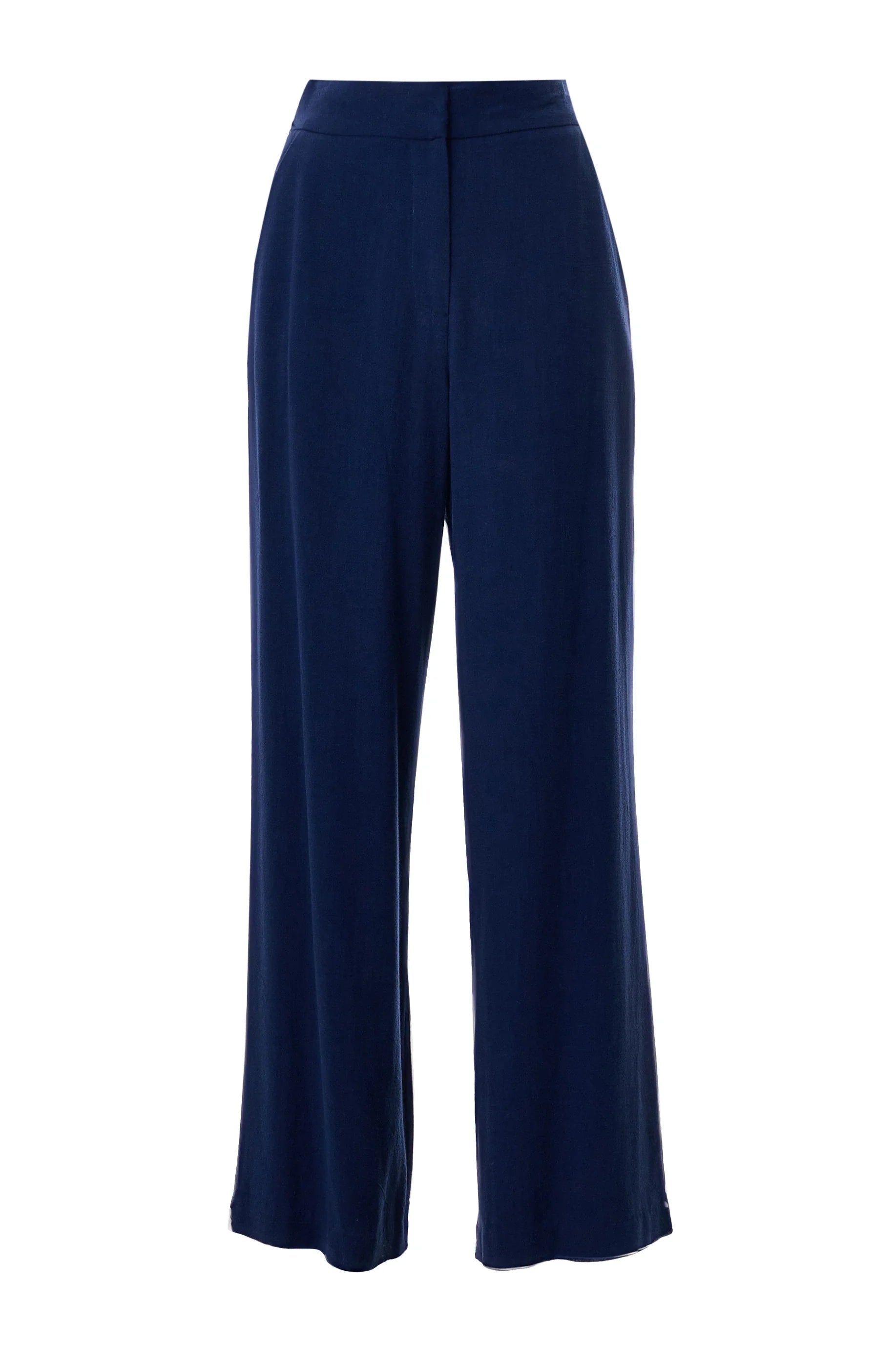 Tilde Linen Mix Straight Leg Trousers - Navy - Bascora