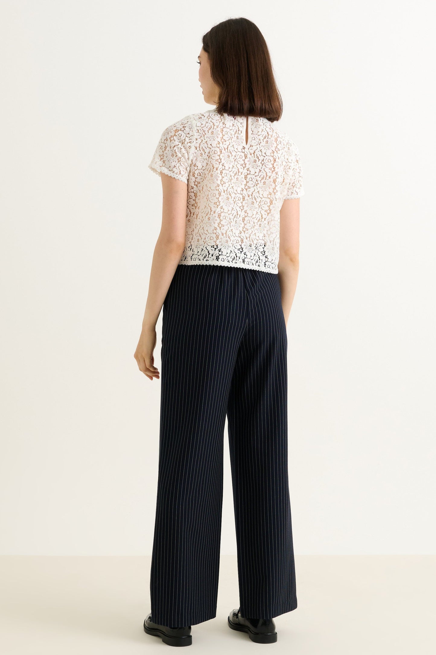 Tilde Navy Pinstripe Straight Leg Trouser - Bascora