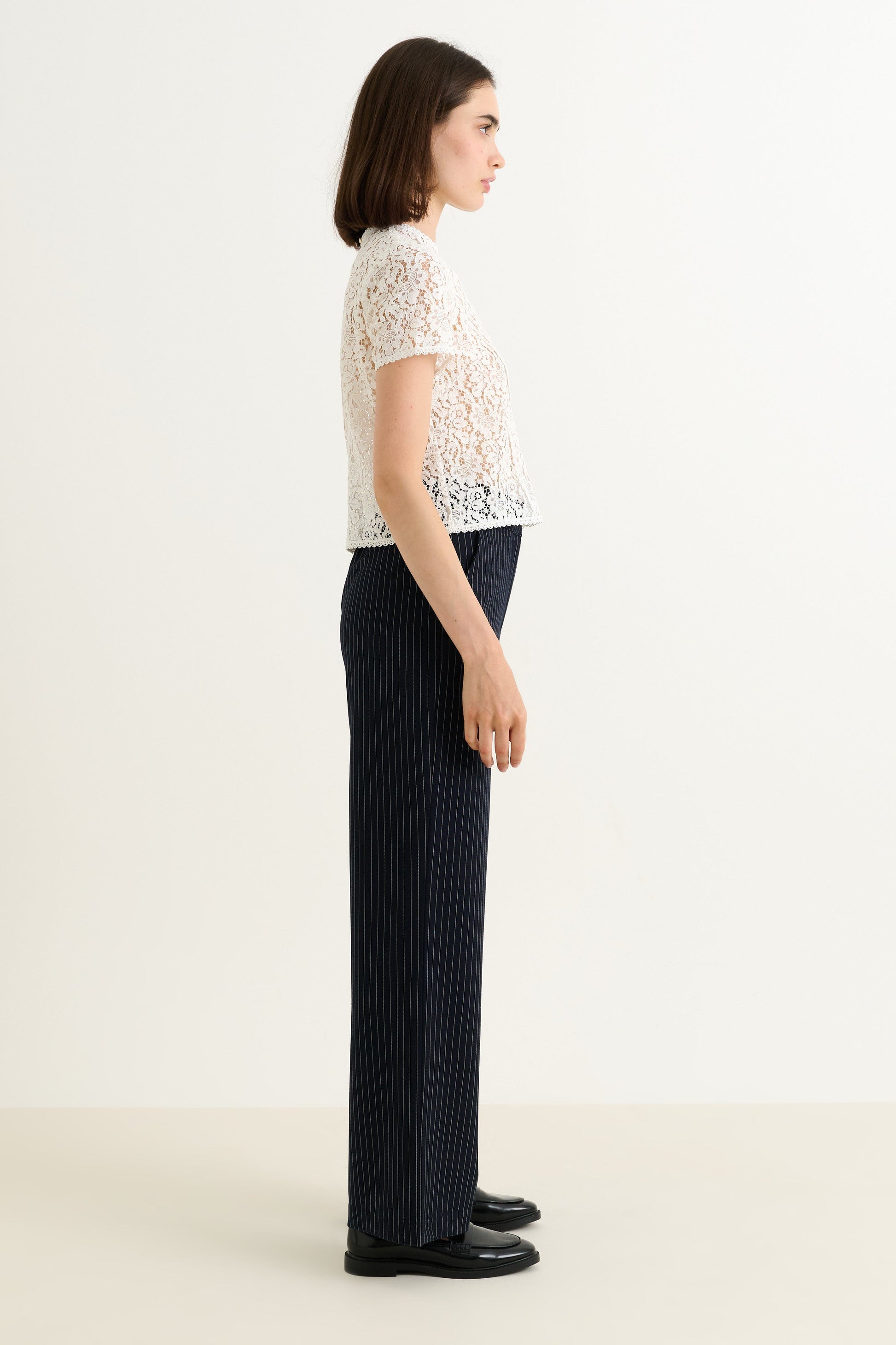 Tilde Navy Pinstripe Straight Leg Trouser - Bascora