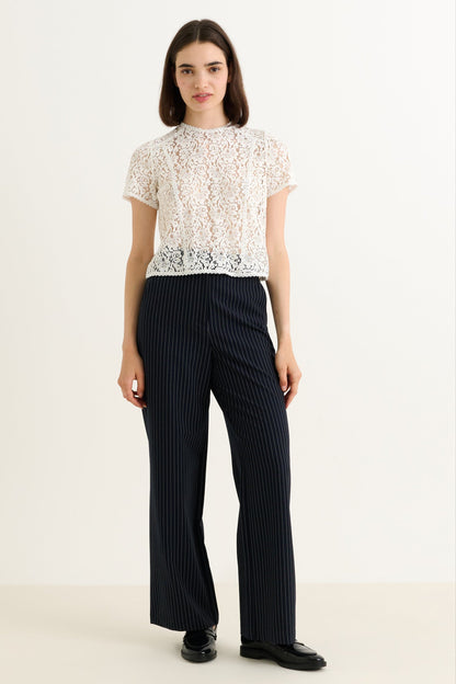 Tilde Navy Pinstripe Straight Leg Trouser - Bascora