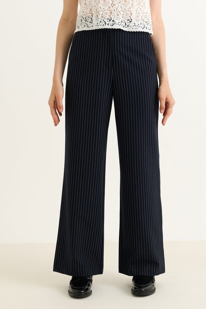 Tilde Navy Pinstripe Straight Leg Trouser - Bascora