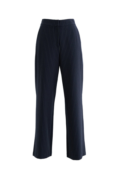 Tilde Navy Pinstripe Straight Leg Trouser - Bascora