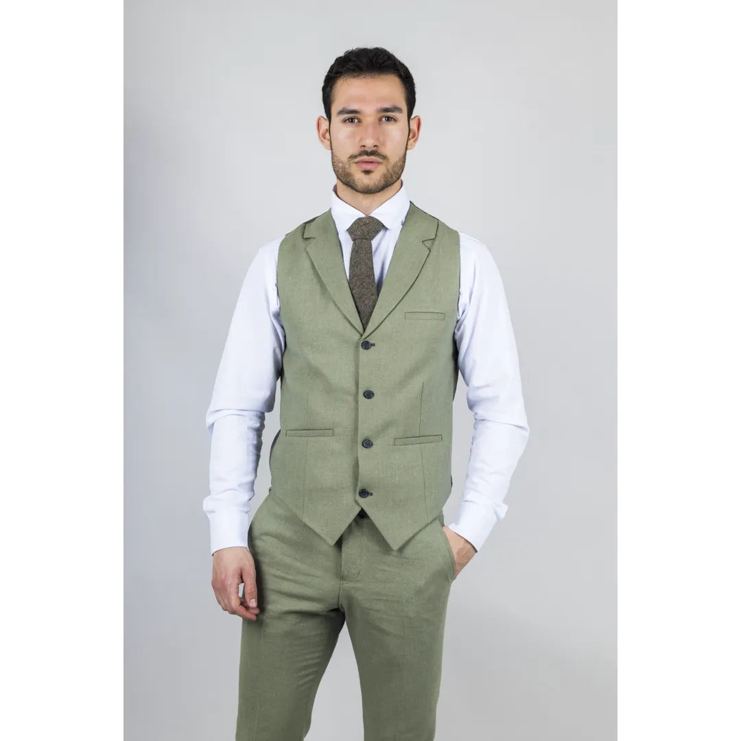 Men's Sage 3 Piece Linen Summer Wedding Suit