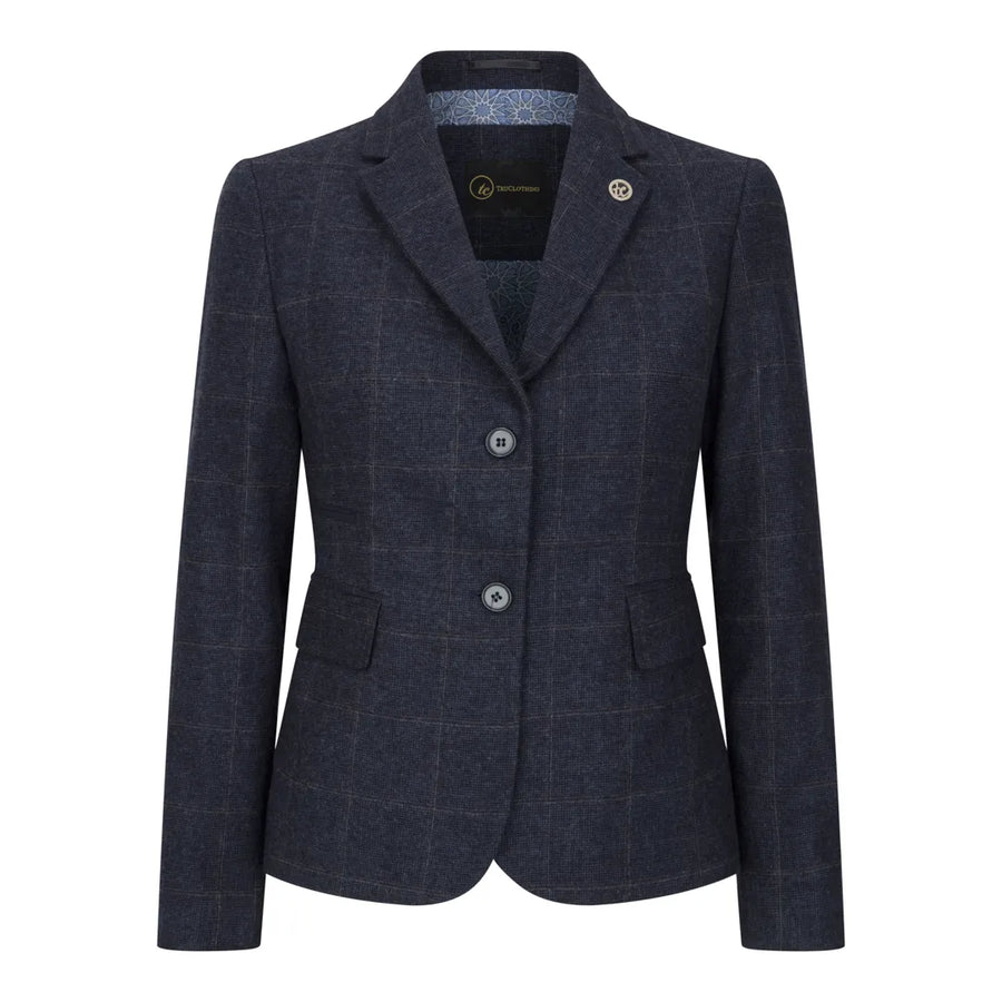 Women's Navy Blue Tweed Check Blazer & Waistcoat Set by TruClothing