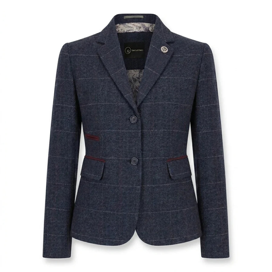 Women's Navy Wool Blend Tweed Blazer & Waistcoat Set by TruClothing