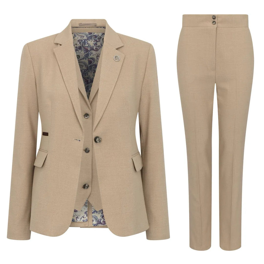 Women's Cream 3 Piece Prince of Wales Check Suit by TruClothing