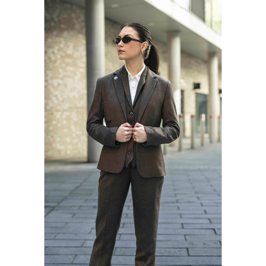 Women's Brown 3 Piece Herringbone Tweed Suit