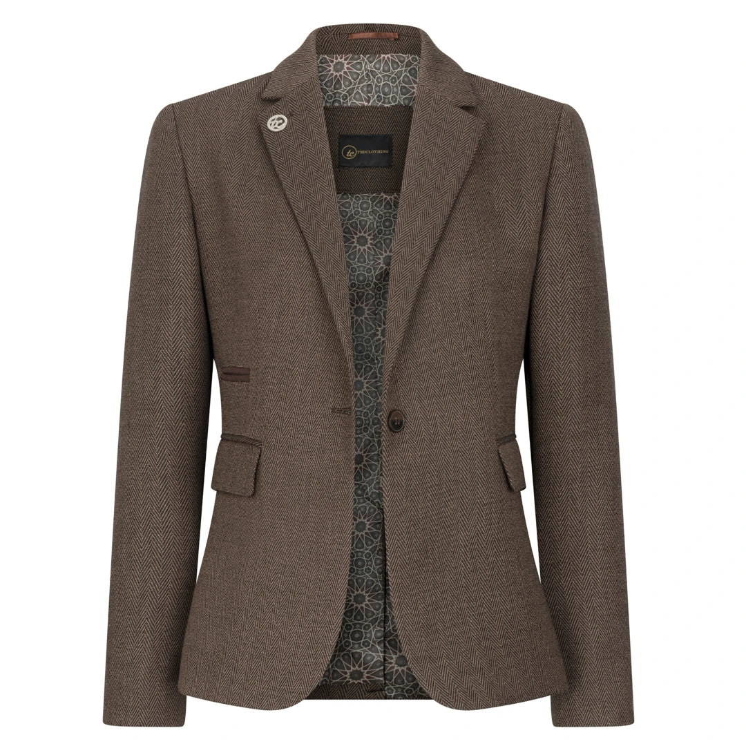 Women's Brown 3 Piece Herringbone Tweed Suit