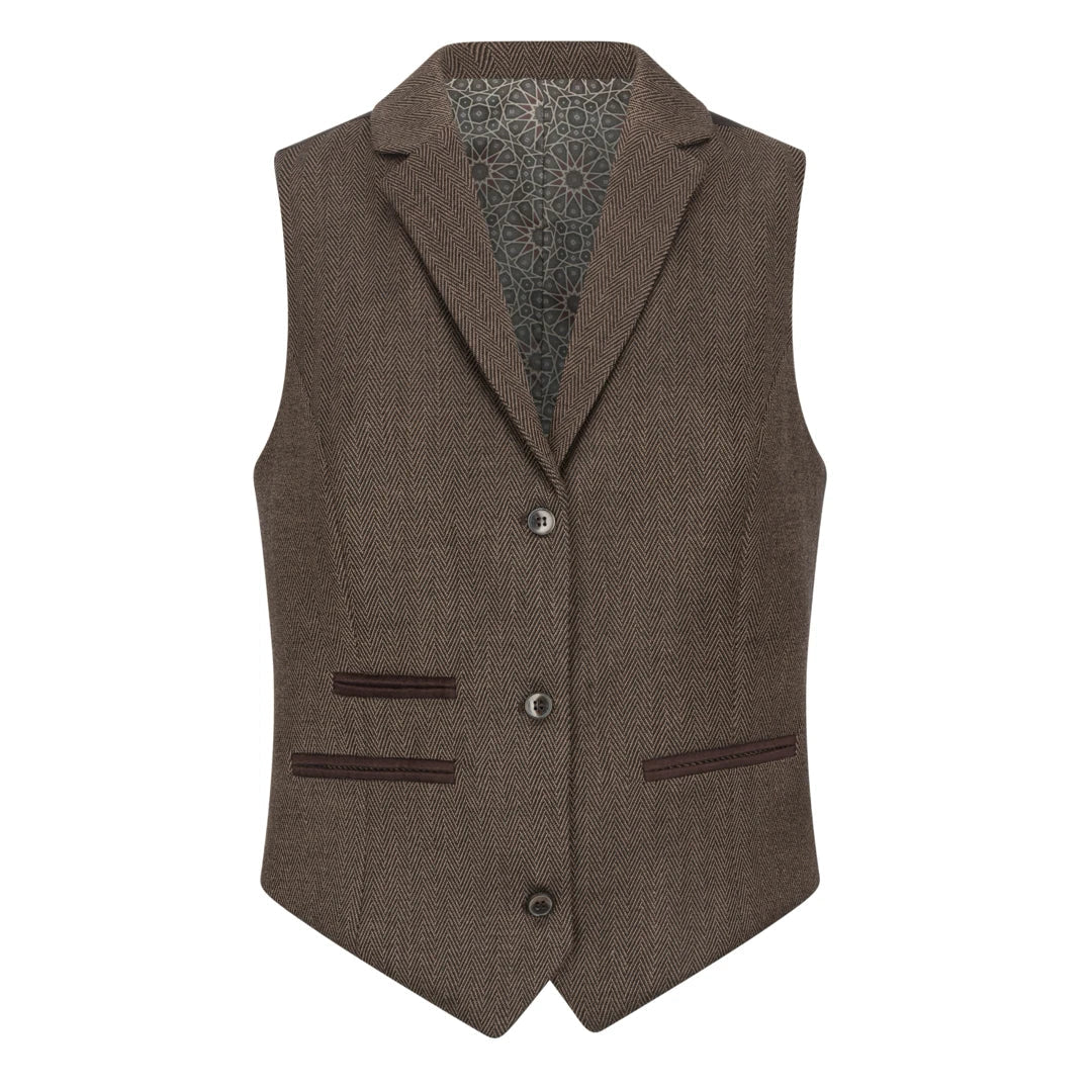 Women's Brown 3 Piece Herringbone Tweed Suit