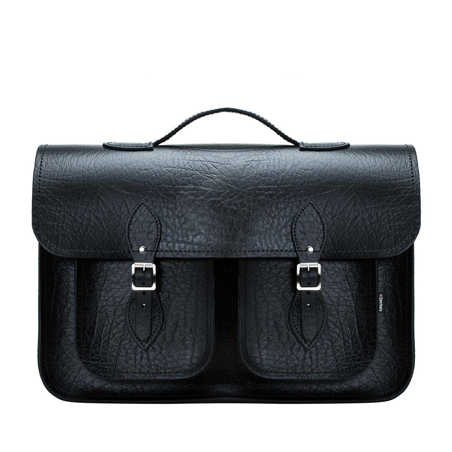 Twin Pocket Executive Handmade Leather Satchel - Black - Bascora