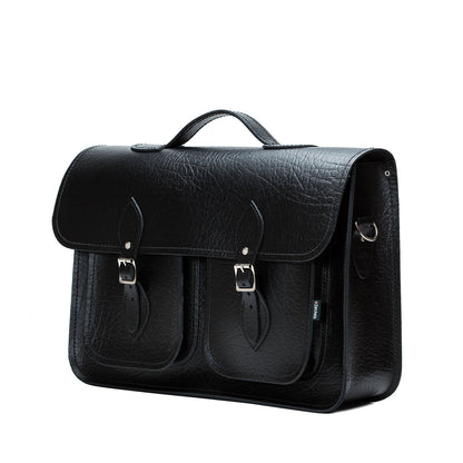 Twin Pocket Executive Handmade Leather Satchel - Black - Bascora