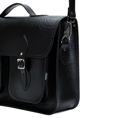 Twin Pocket Executive Handmade Leather Satchel - Black - Bascora