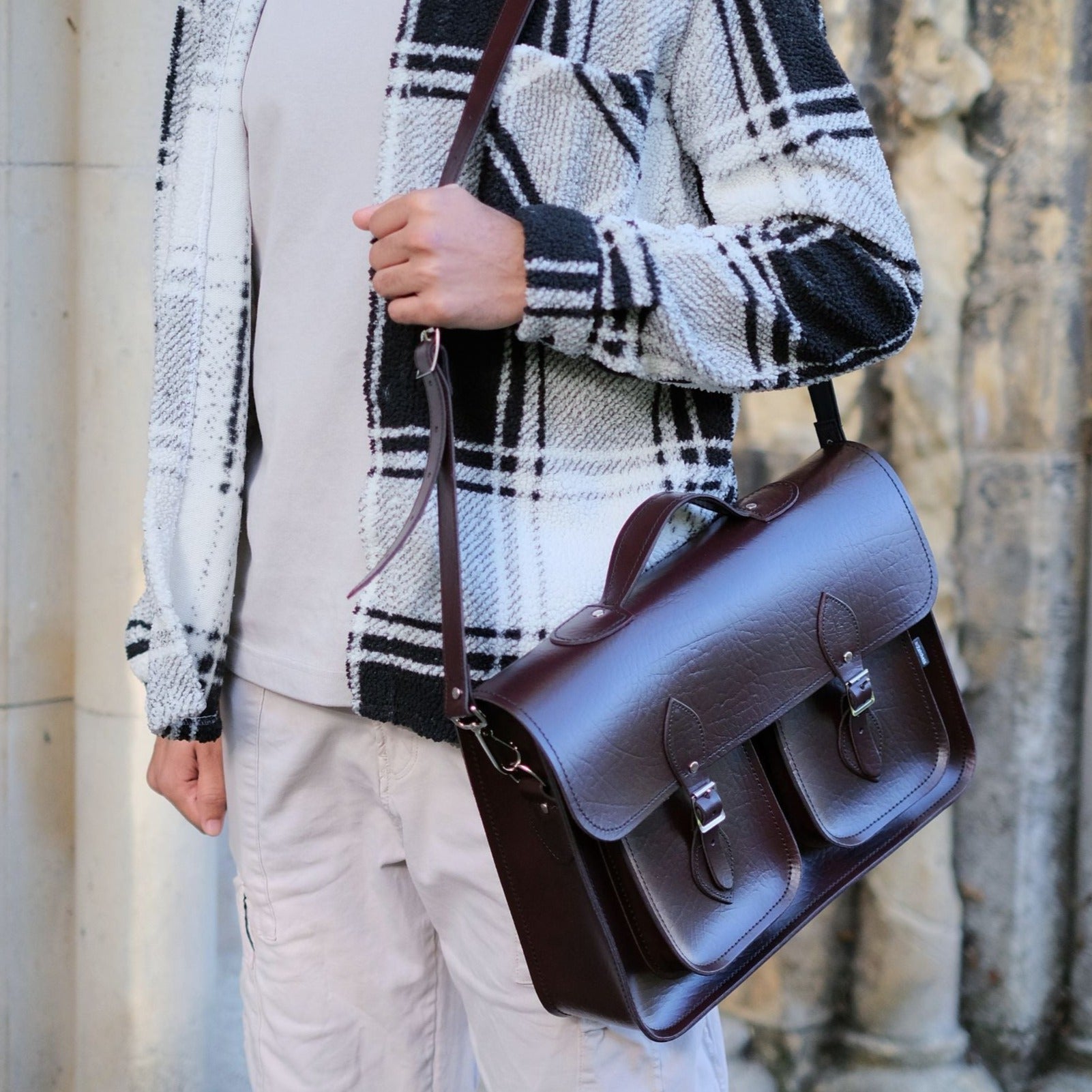 Twin Pocket Executive Leather Satchel – Marsala Red