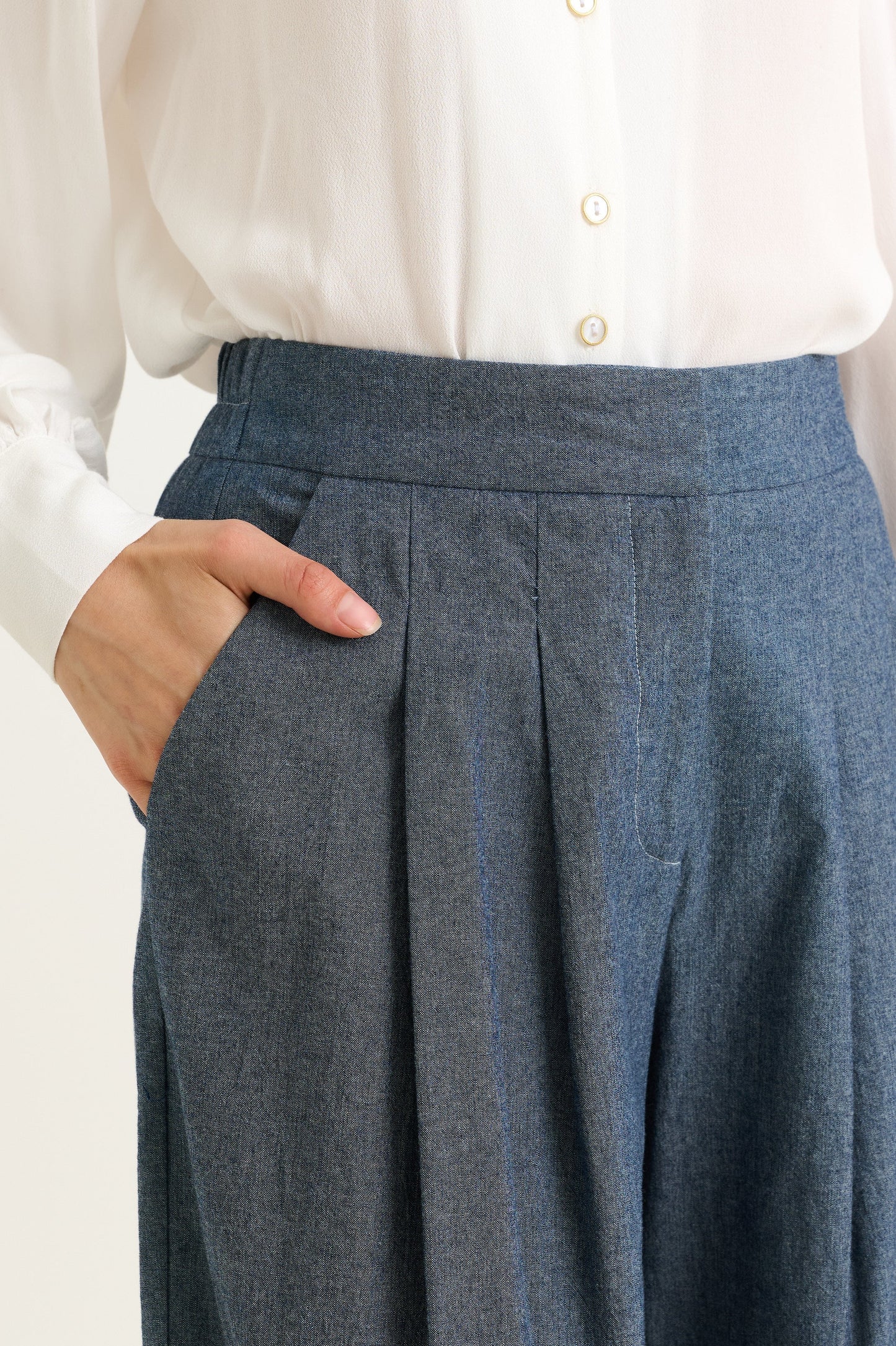 Tyler Chambray Wide Leg Trouser – Dark Grey - Bascora