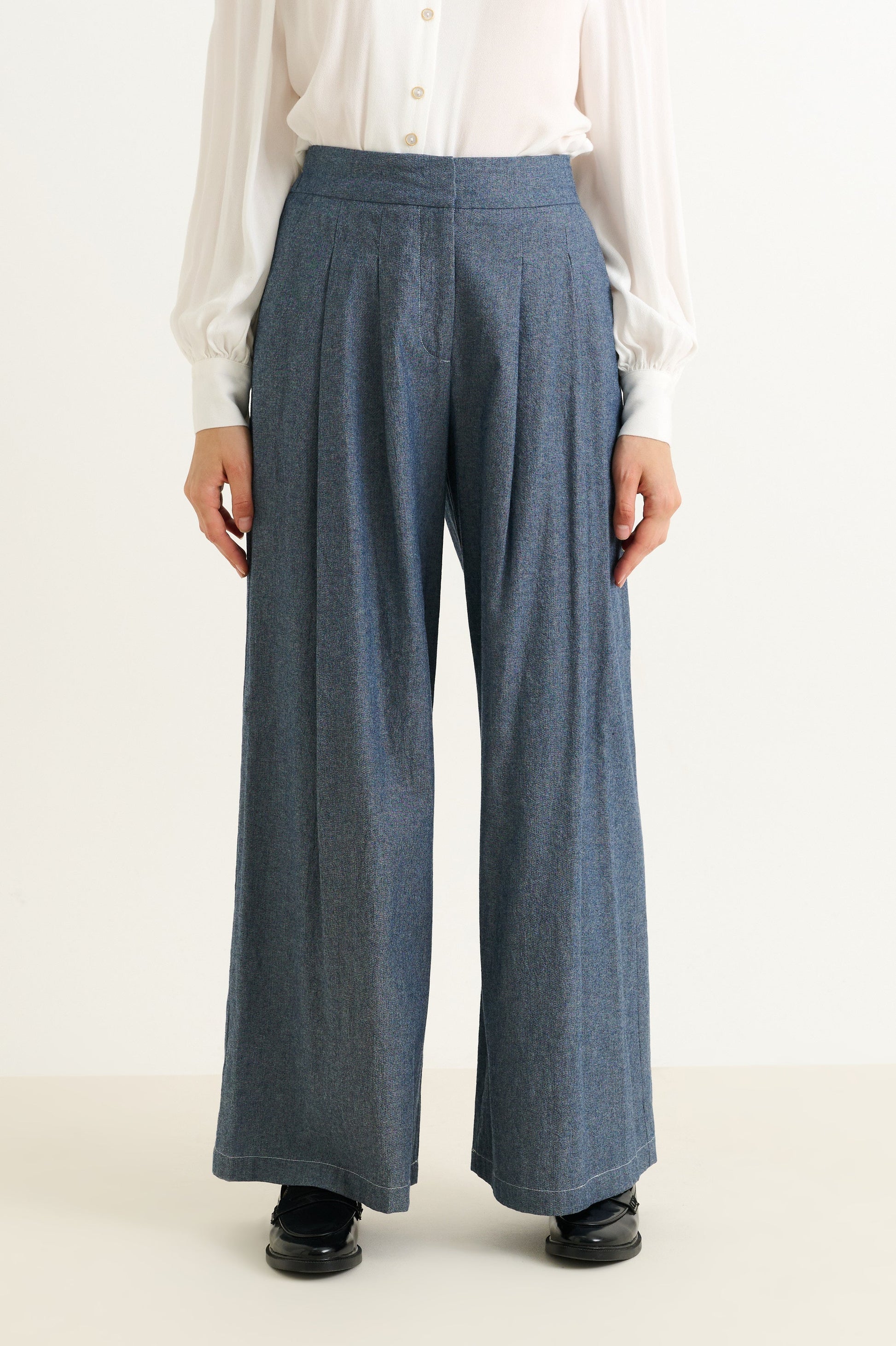 Tyler Chambray Wide Leg Trouser – Dark Grey - Bascora