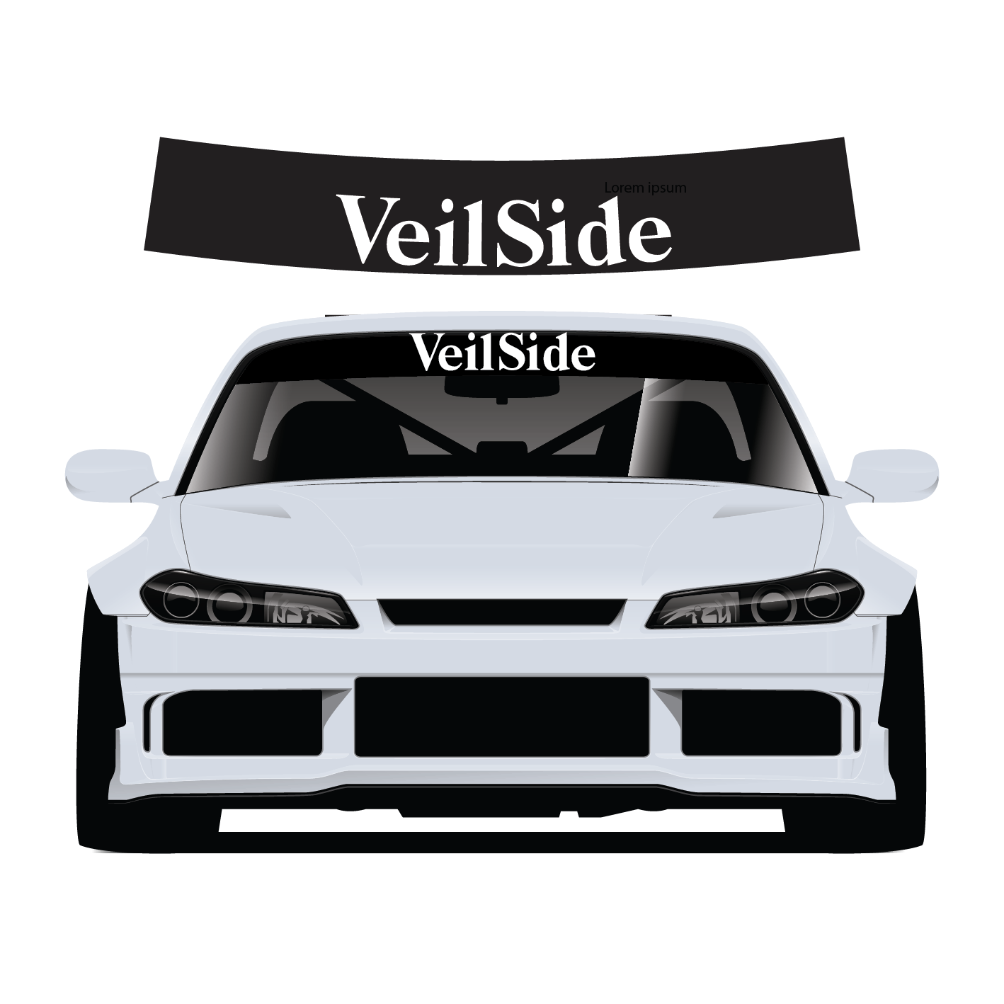 White car with 'VeilSide' branding on a white background